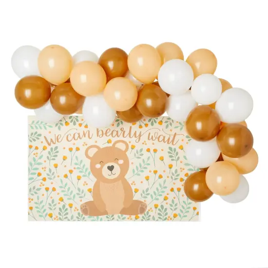 Teddy Bear Baby Shower Decorations, We Can Bearly Wait 48-Piece Garland Arch + 5x3 Photo Booth Backdrop for Party Supplies {1}