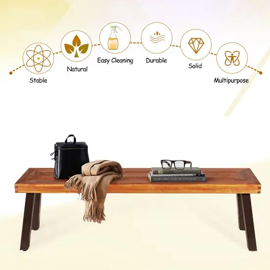 Costway Patio Acacia Wood Dining Bench Seat with Rustic Steel Legs for Outdoor Indoor {6}
