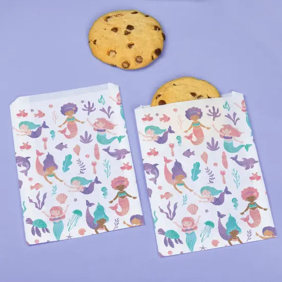 Big Dot of Happiness Mermaid Paper Treat Bags, Girls Birthday Party Candy Bags, Individual Greaseproof White Paper Sandwich Cookie Bags - 25 Count {4}