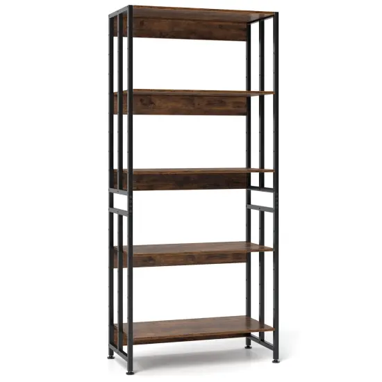 Costway 1/2 PCS 5 Tier Bookshelf 62" Tall Bookcase with Tiltable Shelves Display Storage Rack {1}