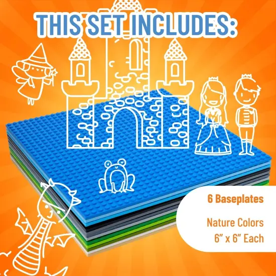 Strictly Briks Classic Stackable Baseplates, For Building Bricks, Bases for Tables, Mats, 100% Compatible with All Major Brands, Sand, White, Green, Gray, Black & Blue, 6 Pack, 6x6 Inches, Ages 3-14 Multicolor {3}