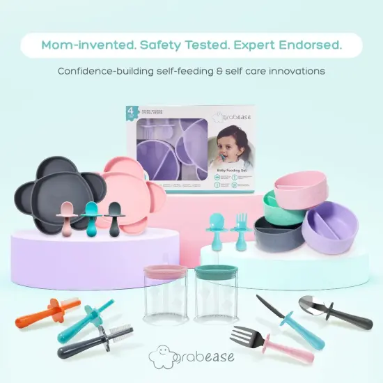 Grabease Baby Silicone Spoon Set for Weaning: Soft, Safe 100% Food-Grade Silicone, Safe for Dishwasher, No BPA/PVC/Latex/Phthalates, Set of 2 (Teal, Gray) Grey {7}