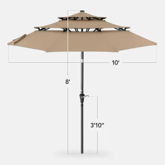 Best Choice Products 10ft 3-Tier Patio Umbrella, Market Sun Shade w/ Tilt Adjustment, Easy Crank Tan {2}