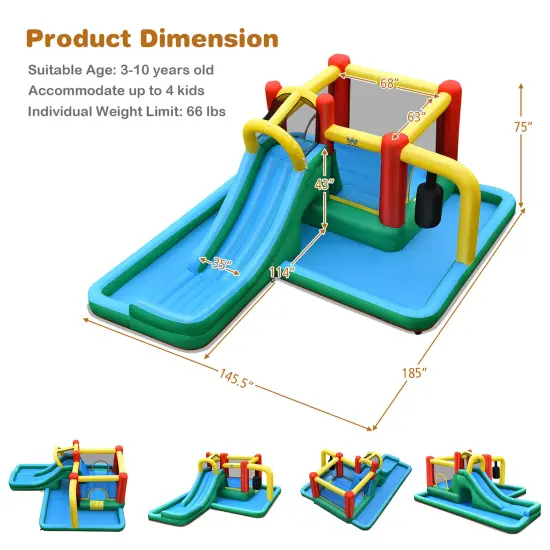Costway Slide Water Park Climbing Bouncer Pendulum Tunnel Game without/with 735W Blower {2}