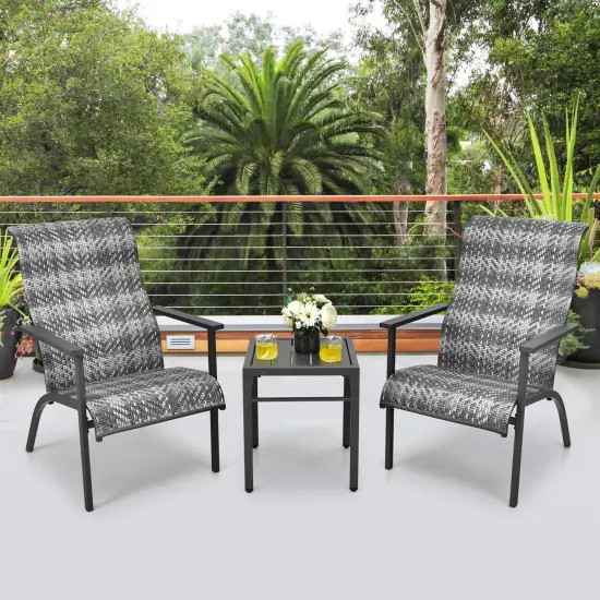 Costway 3 PCS Patio Rattan Bistro Set High Backrest Armrest SideTable Mix Gray\Mix Brown {1}
