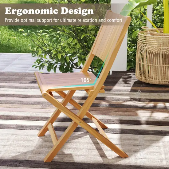 Costway 2/4 PCS Folding Patio Chairs with Inclined Backrest Teak Wood Outdoor Dining Chairs {6}