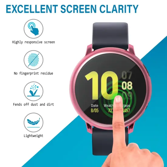 Insten 2-Pack Case Compatible with Samsung Active 2 40mm, Built in Screen Protector Soft TPU Bumper Cover, Full Around Coverage (Clear + Pink) {4}