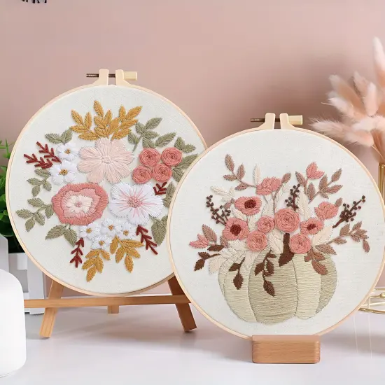 Embroidery Kit for Beginners, 3 Sets Stamped Cross Stitch Kits for Beginner, Floral Pattern Embroidery Starter Kits for Adults with Embroidery Hoop Instructions Threads and Needles Scissors {5}