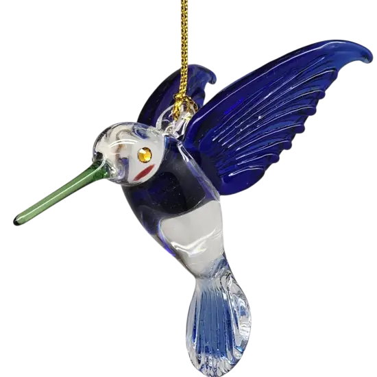 Egyptian Glass Hummingbird Ornament - Blue with Green Beak {4}
