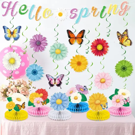 Spring Party Decorations Hello Spring Banner Sunflowers Butterfly Hanging Swirl Decor {3}