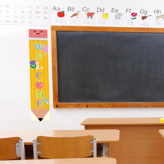 Pencil Welcome Banner Pencils Vertical Back To School Backdrop Sign,7.87 x 39.37 Inch {4}