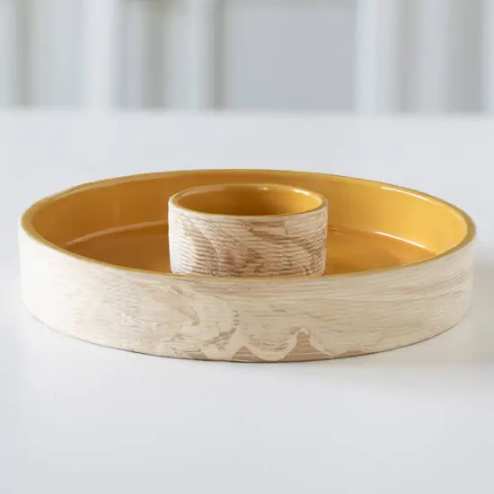 Handcrafted Sustainable Ceramic Chip-N-Dip Bowl- Amber Love {2}