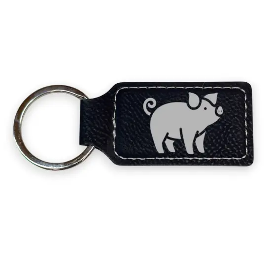 Keychain - Rectangle - Piglet - Leather Pink/Black {3}