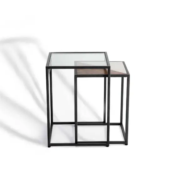 2-Piece Glass & Metal Nesting Table Set &ndash; Modern Contemporary Tables for Stylish Living {3}