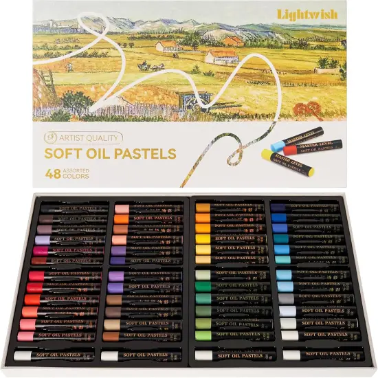Professional Oil Pastels, 48 Vibrant Colors Plus 4 White, Set of 52, Creamy and Pigmented Artist Soft Oil Pastels for Blending, Layering & Shading {1}
