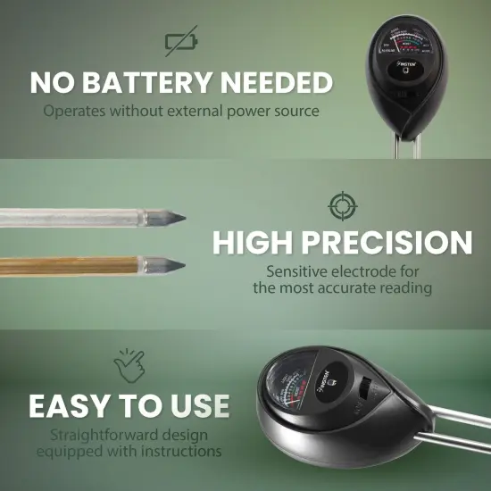 Insten Soil pH Tester, Soil Moisture / Light / pH Tester, For Gardening, Plant Care, Farming, Gardening Tool Kits, Black {4}