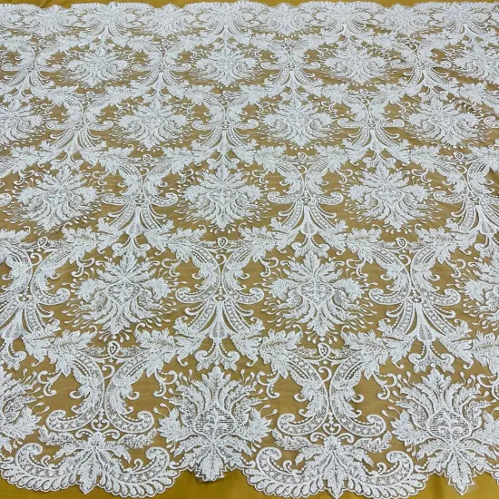 1 Yard Beaded Lace Fabric on 100% Polyester Net Mesh, Elegant Embroidered Lace for Gowns & D&eacute;cor Off White {2}