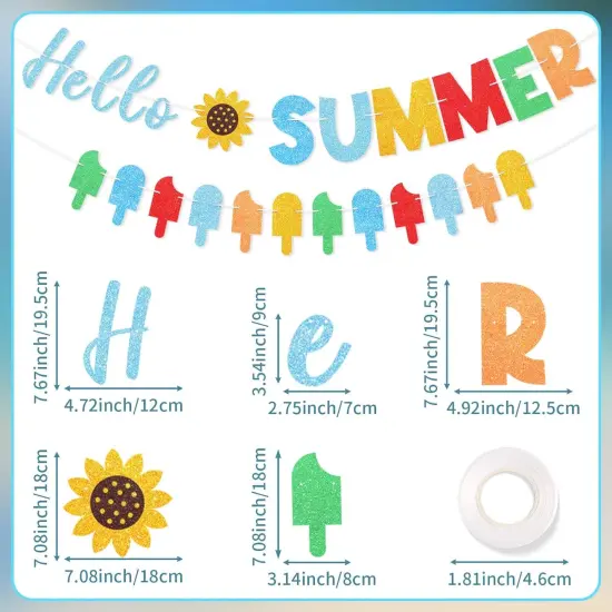 Summer Decorations Colorful Hello Summer Banner Ice Cream {2}