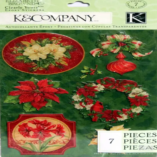 K & Company Elizabeth Brownd Visions Of Christmas Flower Clearly Yours Epoxy Dimensional Stickers {1}