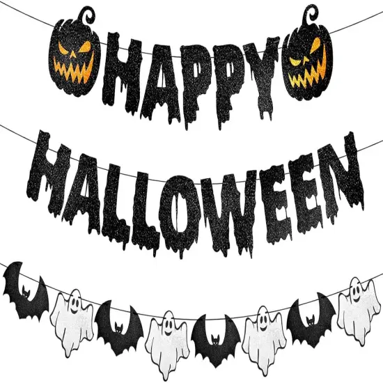 Black Glitter Happy Halloween Banner {1}