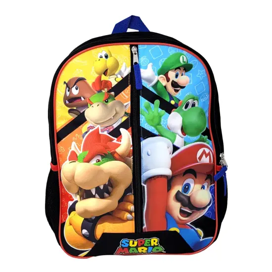 Nintendo Super Mario Bros 16" Polyester School Backpack with Front Zipper and two Side Mesh Pockets {1}