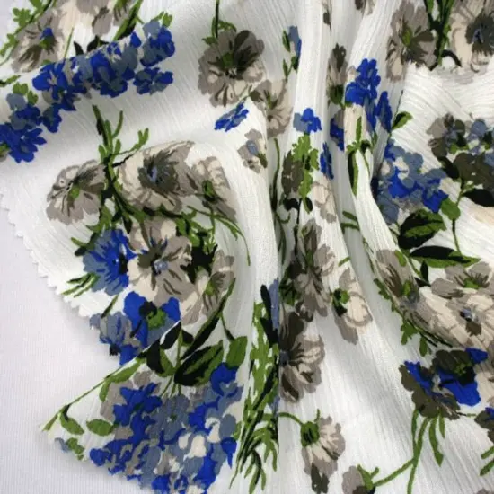 1 Yard Textured Ivory Blue Rayon Crinkle Fabric For Stylish Dresses Blouses Skirts Lightweight Apparel 50/51" Width {4}