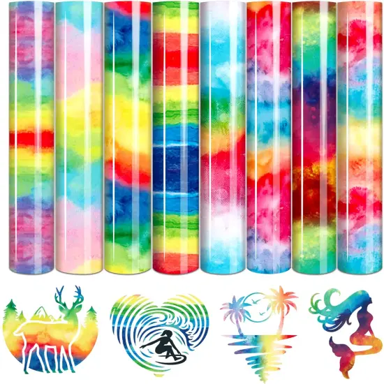 8 Sheets 10x12 Inch Rainbow Iron On Vinyl Ombre Htv for Clothes {1}