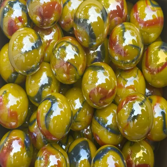 Lot of 10 TROPICANA Yellow/Red Glass Marbles 25mm (1 inch) shooter {3}