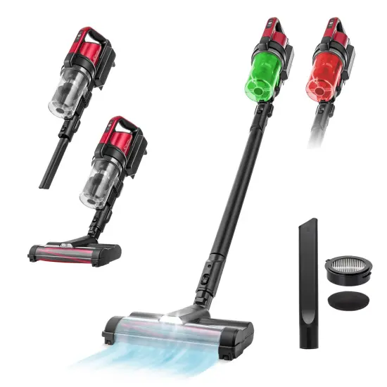 IRIS USA Cordless Stick Vacuum Cleaner - Black/Red {7}