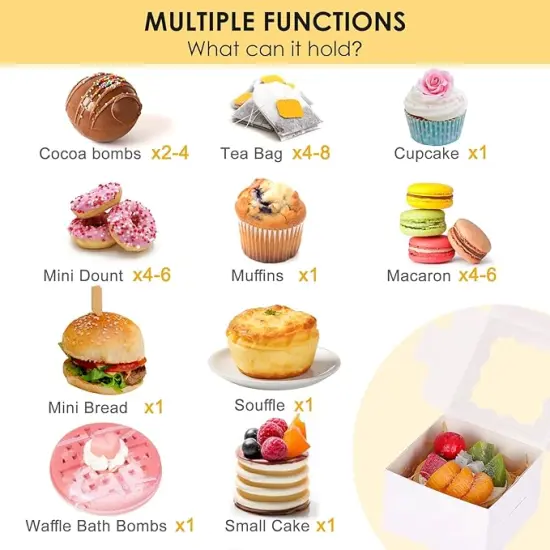 50pcs White Cookie Boxes with Window, 4x4x2.5 Inches Bakery Boxes with 5pcs Stickers for Small Cookies, Treats, Desserts, Chocolate Covered Strawberries, Mini Cake {4}