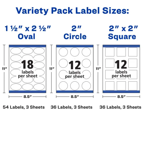 Avery Labels Variety Pack, Sure Feed Technology, Laser/Inkjet, Assorted Label Shapes, 126 Labels (80510) {5}