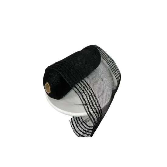 RY811402-10.25" x 10yd Black Border Stripe Mesh {1}