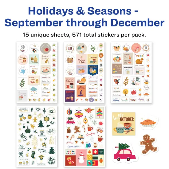 Avery Holidays and Seasons Planner Sticker Pack with Christmas Stickers, Thanksgiving Stickers, and Other Holiday Stickers, 15 Sticker Sheets, 571 Planner Stickers (6776) {4}