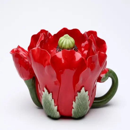 Ceramic Red Poppy Flower Teapot, Gift for Her, Gift for Mom, Tea Party D&eacute;cor, Caf&eacute; D&eacute;cor, Spring Kitchen Decor {3}