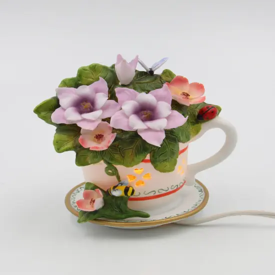 Ceramic Columbine Flower in Teacup Nightlight, Home Decor, Gift for Her, Gift for Mom {3}