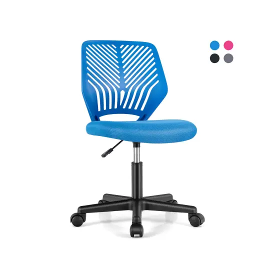 Height-Adjustable Office Desk Chair with Universal Casters and Ergonomic Curved Backrest Blue {1}