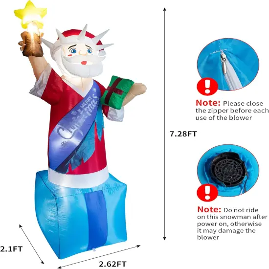 Christmas Inflatable Santa Claus 7.28FT,Statue of Liberty Inflatable,Blow Up Statue of Liberty,Christmas Blow Up Yard Decorations Outdoor Indoor,LED Patriotic Santa Claus Decor,USA Blow Up Inflatable {2}