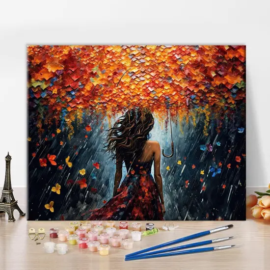 DIY Paint by Number Girl in The Rain with an Umbrella, Paint by Numbers for Adults, Abstract Adult Paint by Numbers on Canvas, Paint by Numbers for Adults Beginner 16x20 Inch {3}