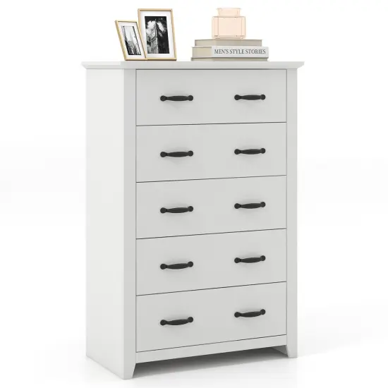 Tall Storage Dresser with 5 Slide Out Drawers and Smooth Metal Slide Rail Perfect for Any Room White {4}