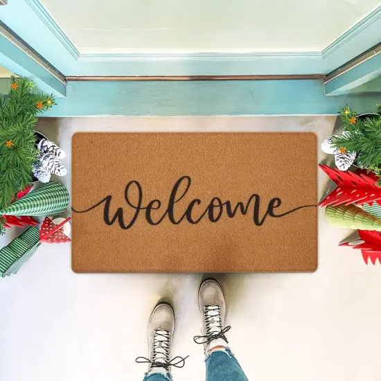Welcome Mat Outdoor Indoor Door Mat, Faux Coir Welcome Doormat for Front Door Entry, Resist Dirt, Easy to Clean, 17" x 30" {2}