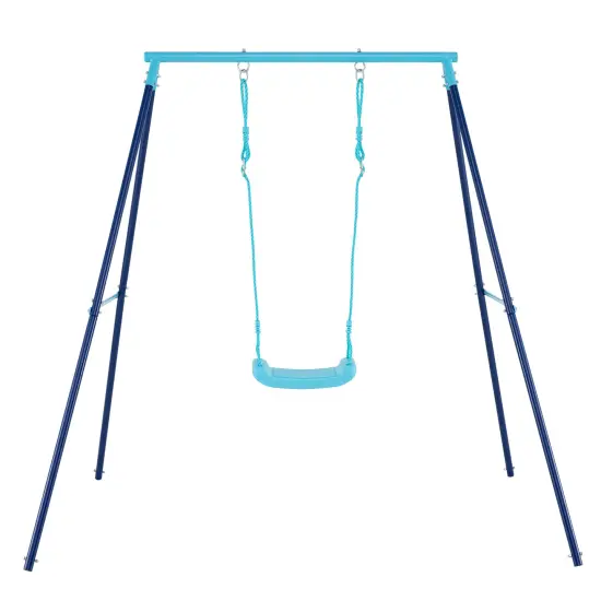 Adjustable Metal Swing Set with Stand and Seat Height 14-28 inches for Kids Blue {1}
