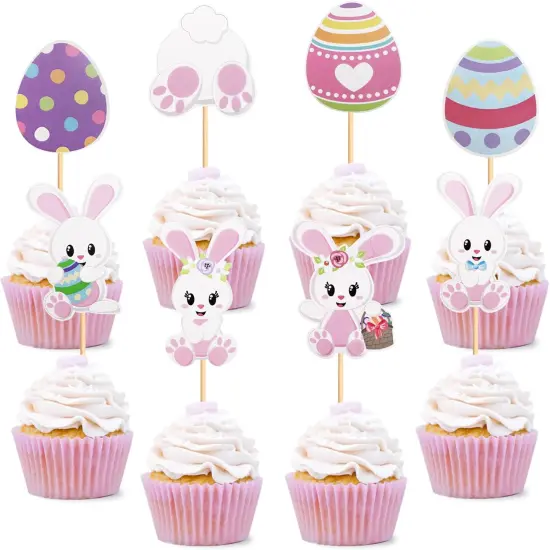 32 PCS Easter Cupcake topper Bunny Cupcake Toppers Easter Egg Cupcake Topper Rabbit Easter Party Cake Topper Decorations (Bunny Back) {1}