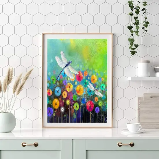 Diamond DIY Painting Kits Dragonfly,Dandelion Flowers Diamond Art Craft for Adults,Diamond Paint Arts for Home Wall Decor Gift (12x16 inch) {4}