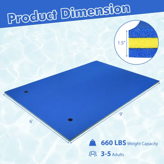 XPE Foam Water Pad with Rolling Pillow and 666.5 lbs Capacity Blue {3}
