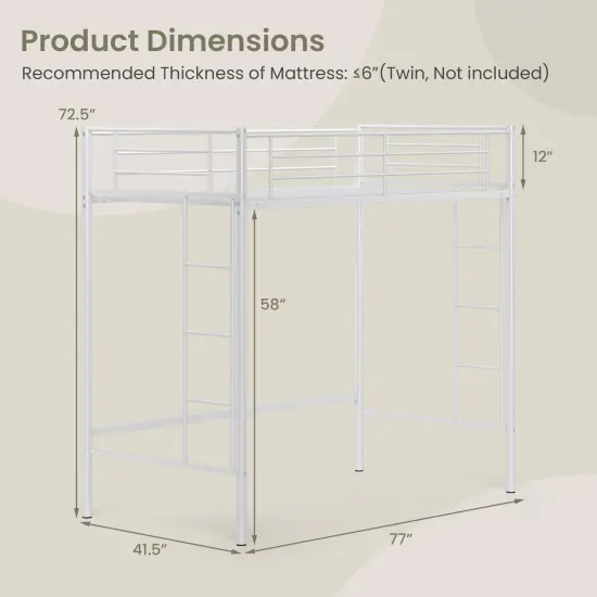 Metal Loft Bed Frame with Dual Ladders, Safety Guardrails and Under-bed Storage White {4}