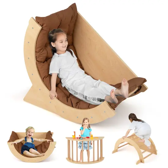 6-in-1 Montessori Arch Climber with Cushion, Toy Storage and Anti-Tip Feet Coffee {3}
