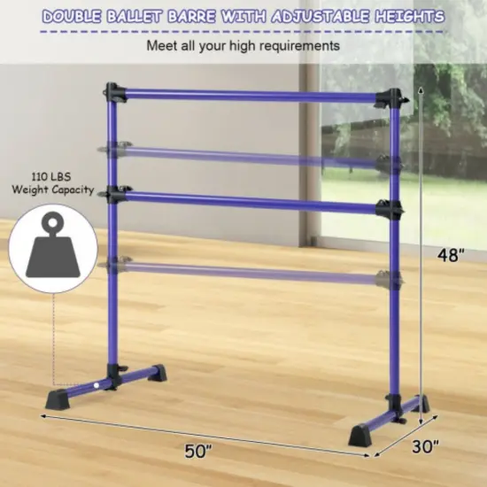 Adjustable Freestanding Ballet Barre with Double Poles and Non-Slip Feet Purple {2}