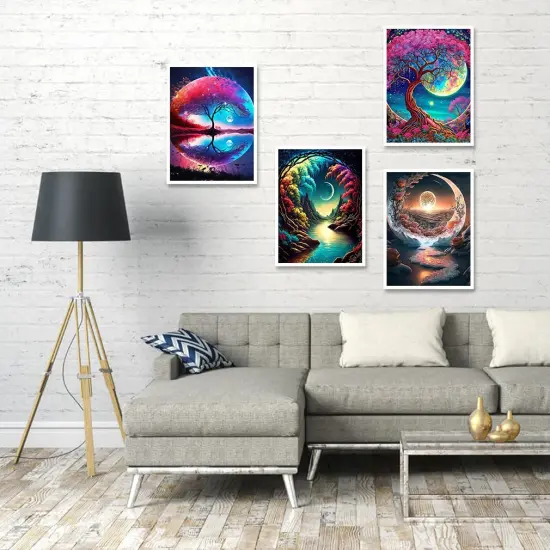 4 Pack Paint by Numbers for Adults Beginner - Mountain Moon Starry Lake Adult Paint by Numbers Kits on Landscapes Painting Kits for Kids Beginner, Painting by Numbers Perfect for Home Decor 12x16 Inch {3}