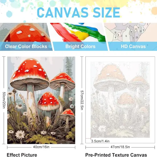 Paint by Numbers Kit for Adults- Mushroom Adult Paint by Number Kits on Canvas for Beginners, Mushroom DIY Acrylic Oil Number Painting Kits for Home Wall Decor Gift 16"x 20" (Without Frame) {3}