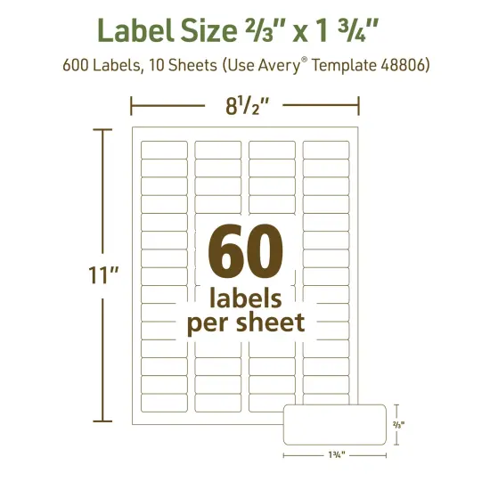 Avery EcoFriendly Recycled Address Labels, 2/3" x 1-3/4", Matte White, Permanent Adhesive, Laser & Inkjet Printers, 600 Printable Labels (48806) {5}